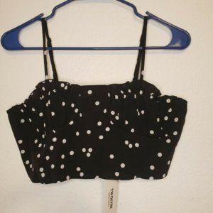 NEW Black Polka Dot Jr Sz Large Adjustable Straps Cropped Top